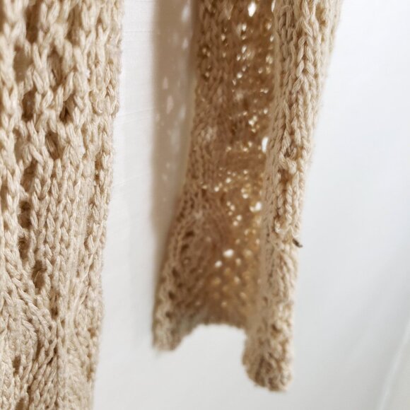 Y2K Vintage Western Boho Fringe Open Knit Duster Cardigan Sweater in light brown - Picture 3 of 7